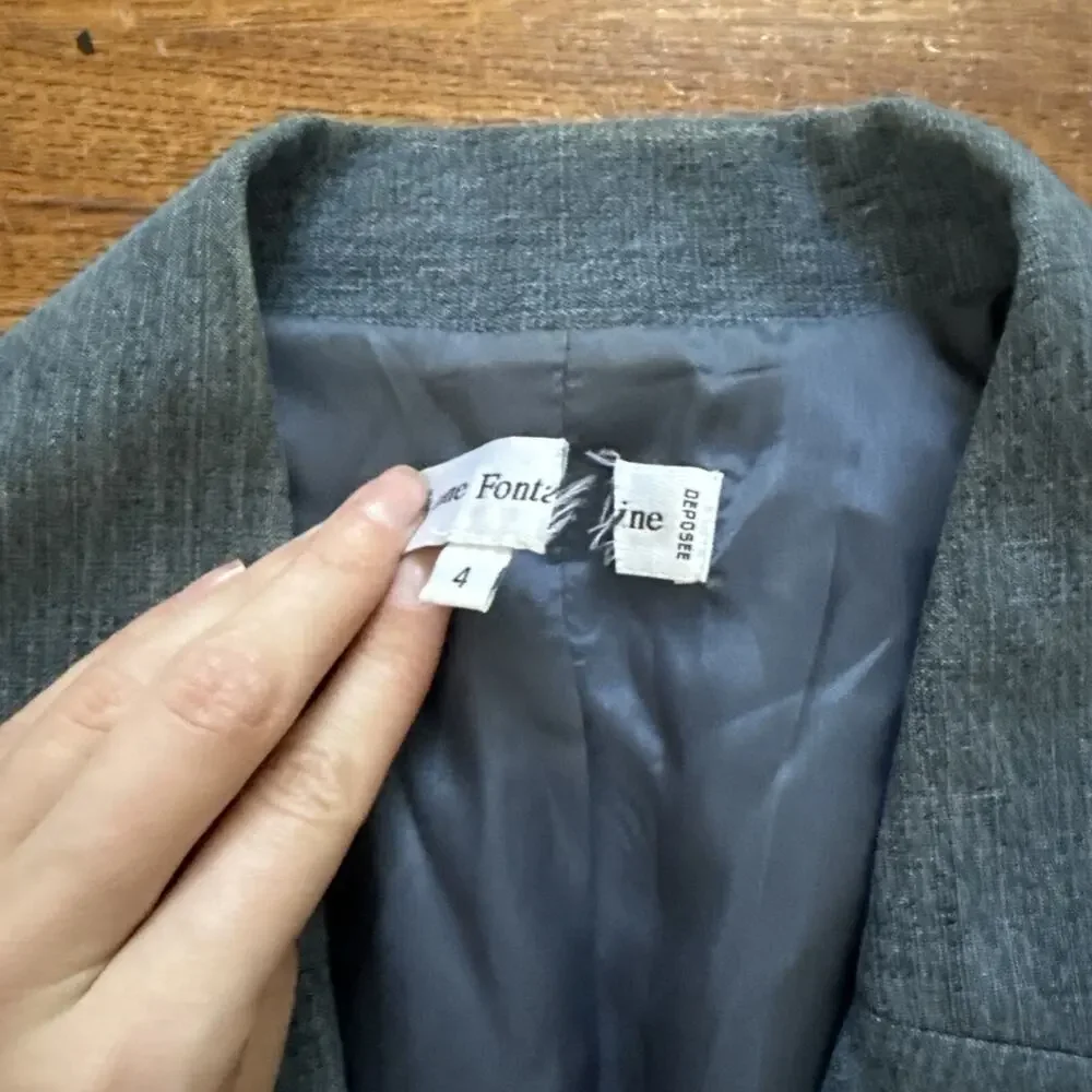 ANNE FONTAINE Denim Notch-Lapel Jacket w wrap-around Tie French Cuff Blue size 4 - Picture 4 of 10